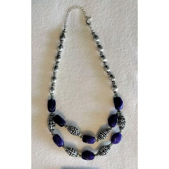 Avon Vintage Necklace Bold Amethyst Color Button Silver Cabochon Purple Jewelry - Picture 8 of 16